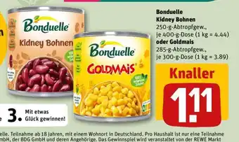 REWE Bonduelle Kidney Bohnen oder Goldmais Angebot