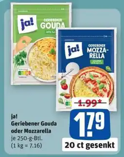 REWE ja! Geriebener Gouda oder Mozzarella Angebot