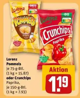 REWE Lorenz Pommels oder Crunchips Paprika Angebot