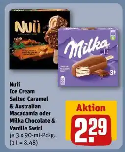 REWE Nuii Ice Cream Salted Caramel & Australian Macadamia oder Milka Chocolate & Vanille Swirl Angebot