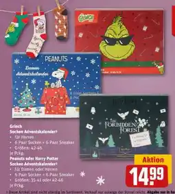 REWE PEANUTS oder Harry Potter Socken Adventskalender Angebot