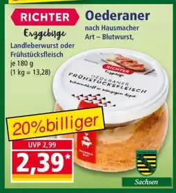 Norma Erzgebirge Landleberwurst oder Frühstücksfleisch Angebot