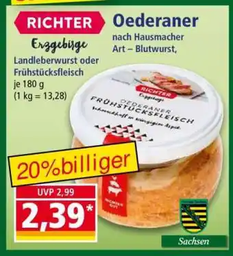 Norma Erzgebirge Landleberwurst oder Frühstücksfleisch Angebot
