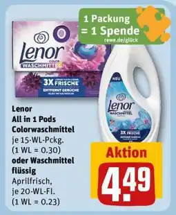 REWE Lenor All in 1 Pods Colorwaschmittel oder Waschmittel flüssig Angebot