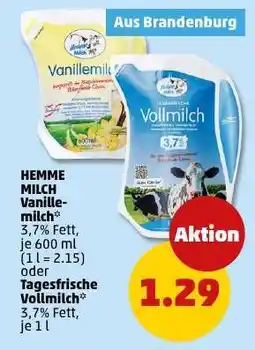 PENNY HEMME MILCH Vanillemilch* oder Tagesfrische Vollmilch Angebot