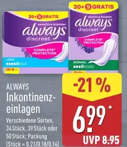Aldi Nord Always inkontinenzeinlagen Angebot