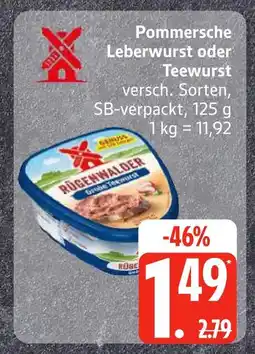 Edeka Rügenwalder pommesche leberwurst oder teewurst Angebot