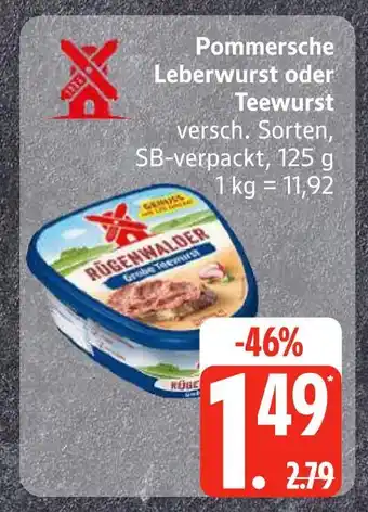 Edeka Rügenwalder pommesche leberwurst oder teewurst Angebot