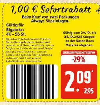 Marktkauf Always slipeinlagen Angebot