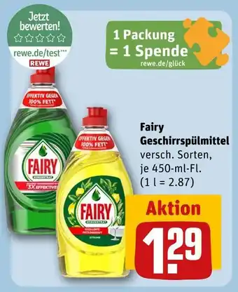 REWE Fairy fairy geschirrspülmittel 3x effektiv Angebot