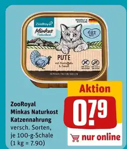 REWE Zooroyal minkas naturkost katzennahrung pute mit kartoffeln & zucchini Angebot