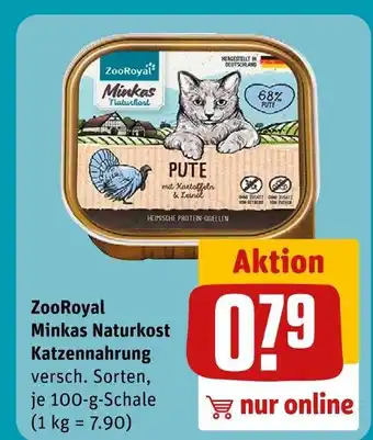 REWE Zooroyal minkas naturkost katzennahrung pute mit kartoffeln & zucchini Angebot