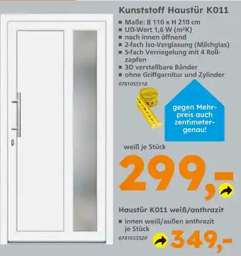 Globus Baumarkt Kunststoff haustür k011 weiß Angebot