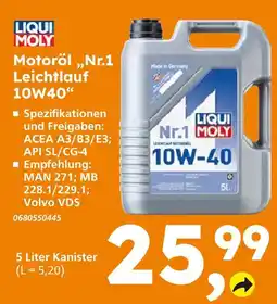 Globus Baumarkt Liqui moly motoröl „nr.1 leichtlauf 10w40“ Angebot