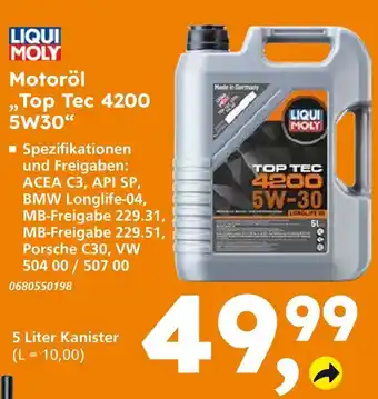 Globus Baumarkt Liqui moly motoröl top tec 4200 5w30 Angebot