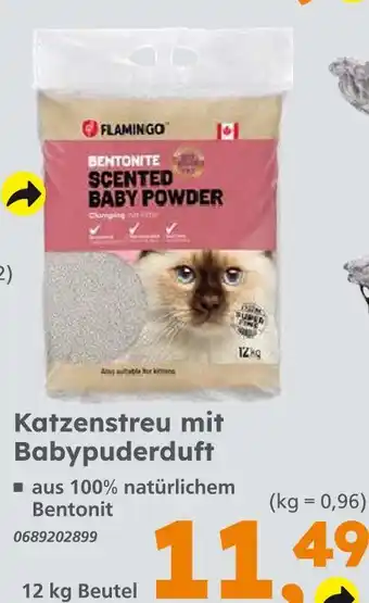 Globus Baumarkt Flamingo katzenstreu mit babypuderduft Angebot