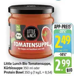 Edeka Little Lunch Bio Tomatensuppe, Kürbissuppe oder Protein Bowl Angebot