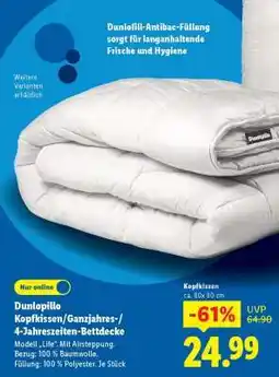 Lidl Dunlopillo Kopfkissen/Ganzjahres-/4-Jahreszeiten-Bettdecke Angebot