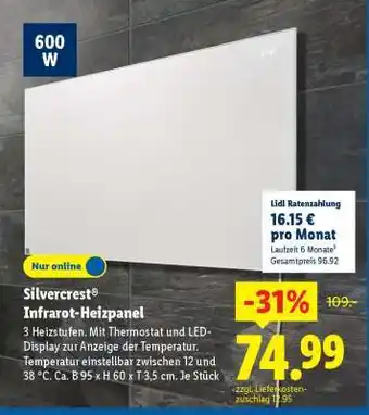 Lidl Silvercrest Infrarot-Heizpanel Angebot