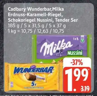 Edeka Cadbury Wunderbar, Milka Erdnuss-Karamell-Riegel, Schokoriegel Nussini, Tender 5er Angebot