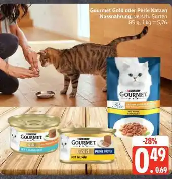 Edeka Gourmet Gold oder Perle Katzen Nassnahrung Angebot