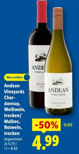Lidl Andean vineyards chardonnay, weißwein, trocken Angebot