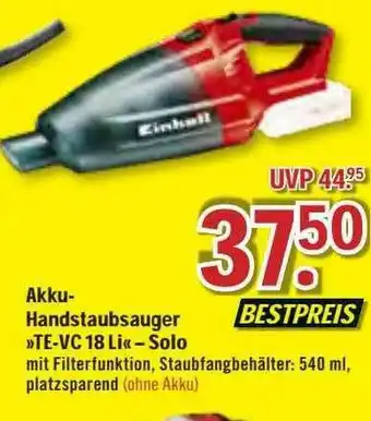 B1 Discount Baumarkt Akku-handstaubsauger „te-vc 18 Li“ - Solo Angebot