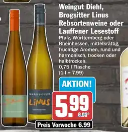 HIT Weingut Diehl, Brogsitter Linus Rebsortenweine oder Lauffener Lesestoff Angebot