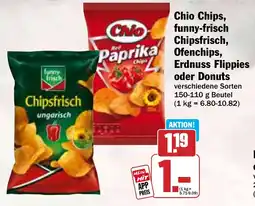 HIT Chio Chips, funny-frisch Chipsfrisch, Ofenchips, Erdnuss Flippies oder Donuts Angebot