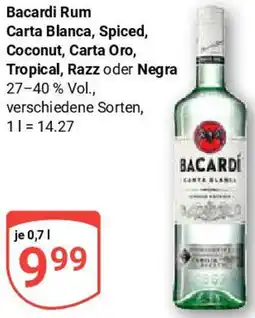 Globus Bacardi Rum Carta Blanca, Spiced, Coconut, Carta Oro, Tropical, Razz oder Negra Angebot