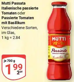 Globus Mutti Passata Italienische passierte Tomaten oder Passierte Tomaten mit Basilikum Angebot