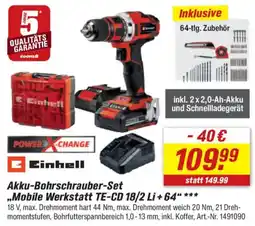 toom Baumarkt Einhell Akku-Bohrschrauber-Set ,,Mobile Werkstatt TE-CD 18/2 Li+64" Angebot