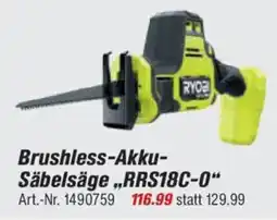 toom Baumarkt RYOBI ONE+ Brushless-Akku- Säbelsäge „RRS18C-0" Angebot