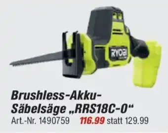 toom Baumarkt RYOBI ONE+ Brushless-Akku- Säbelsäge „RRS18C-0" Angebot