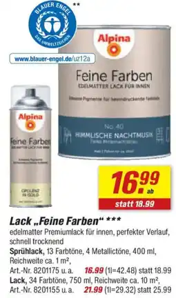 toom Baumarkt Alpina Lack ,,Feine Farben" Angebot