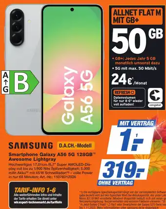 Expert Technomarkt SAMSUNG Smartphone Galaxy A56 5G 128GB Awesome Lightgray + ALLNET FLAT M MIT GB+ 50GB Angebot