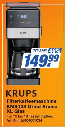 Expert Technomarkt KRUPS Filterkaffeemaschine KM8428 Grind Aroma XL Glas Angebot