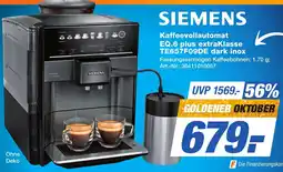 Expert Technomarkt SIEMENS Kaffeevollautomat EQ.6 plus extraklasse TE657F09DE dark inox Angebot