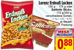 EDEKA Hahner Lorenz Erdnuẞ Locken oder Saltletts Sticks Angebot