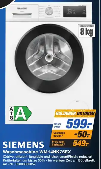 Expert Technomarkt SIEMENS Waschmaschine WM14NK75EX Angebot