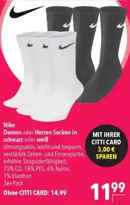 CITTI Markt Nike Damen oder Herren Socken in schwarz oder weiß Angebot