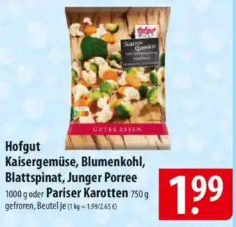 Hofgut Kaisergemüse, Blumenkohl, Blattspinat, Junger Porree oder Pariser Karotte