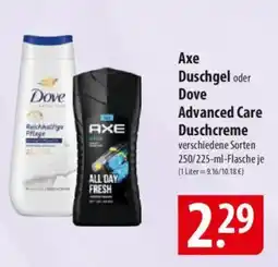 Famila Nord Ost Axe Duschgel oder Dove Advanced Care Duschcreme Angebot