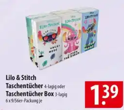 Famila Nord Ost Lilo & Stitch Taschentücher 4-lagig oder Taschentücher Box 3-lagig Angebot