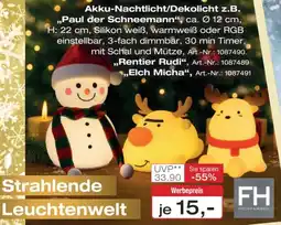 Möbel Inhofer Akku-Nachtlicht/Dekolicht z.B. ,,Paul der Schneemann" Angebot