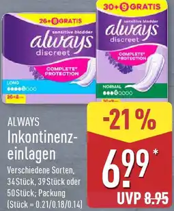 Aldi Nord ALWAYS Inkontinenzeinlagen Angebot