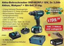 Stabilo Fachmarkt Akku-Bohrschrauber DDF482RFJ 18V, 2x 3,0Ah Akkus, Makpac“ + Bit-Set 31-tlg. Angebot