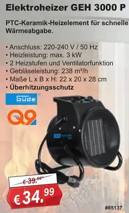 Stabilo Fachmarkt Güde Elektroheizer GEH 3000 P Angebot