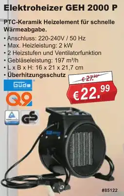 Stabilo Fachmarkt Güde Elektroheizer GEH 2000 P Angebot