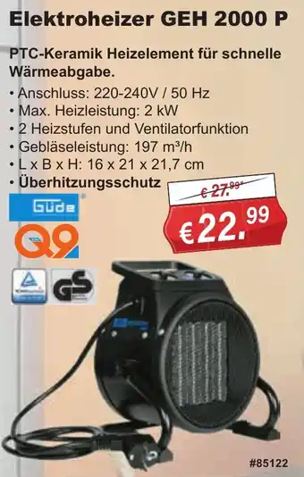 Stabilo Fachmarkt Güde Elektroheizer GEH 2000 P Angebot